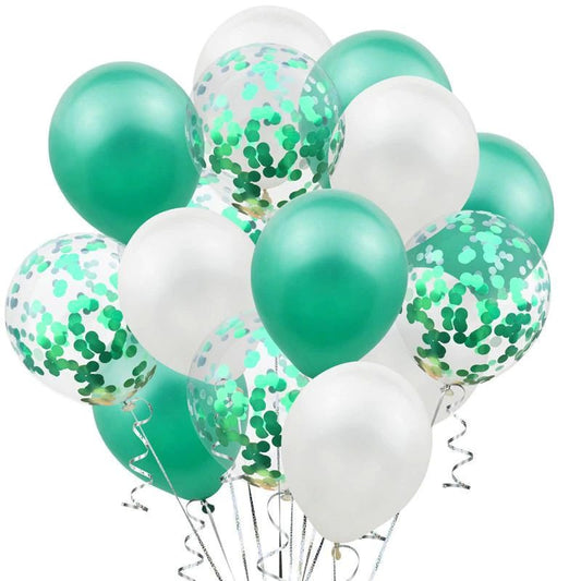 Set 15 baloane pentru petrecere, alb/verde, 30 cm
