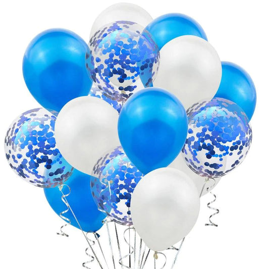 Set 15 baloane pentru petrecere, albastru/ alb, 30 cm