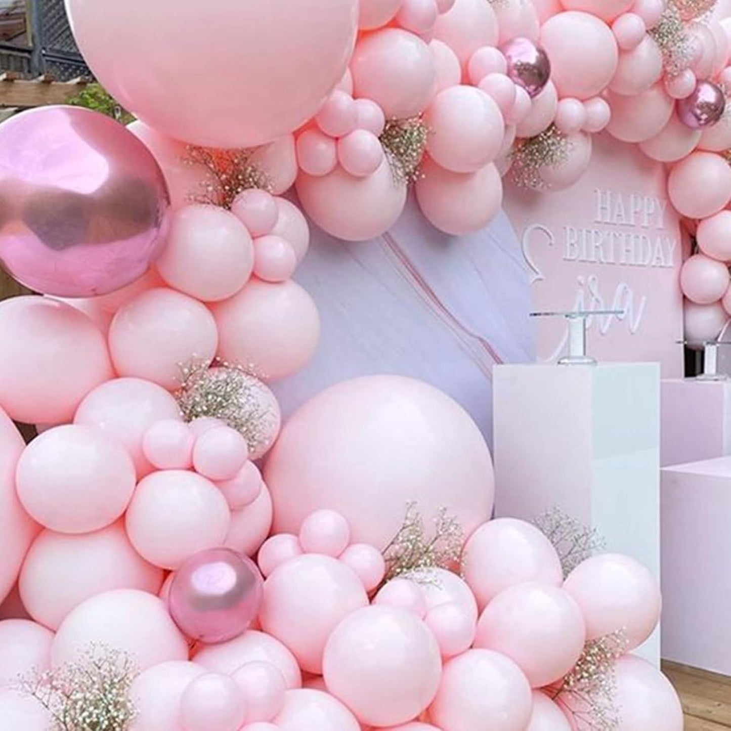 Set 16 Baloane din Latex Metalizate, Model Party, 30 cm, Alb, Roz, Roz Chrome, Transparent Confetti 2.8 g