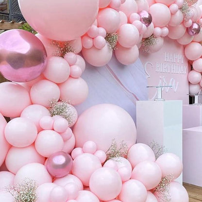 Set 16 Baloane din Latex Metalizate, Model Party, 30 cm, Alb, Roz, Roz Chrome, Transparent Confetti 2.8 g