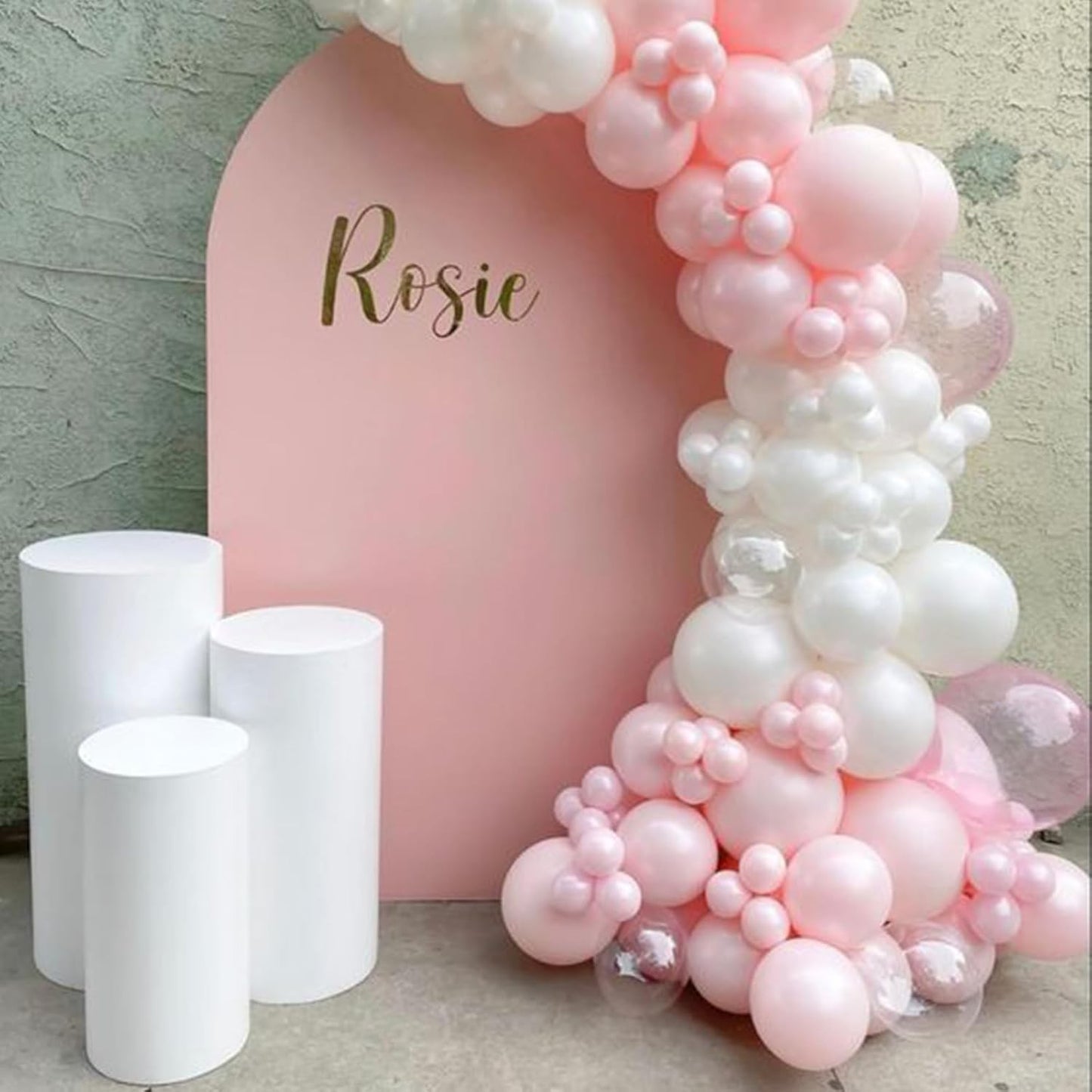 Set 16 Baloane din Latex Metalizate, Model Party, 30 cm, Alb, Roz, Roz Chrome, Transparent Confetti 2.8 g