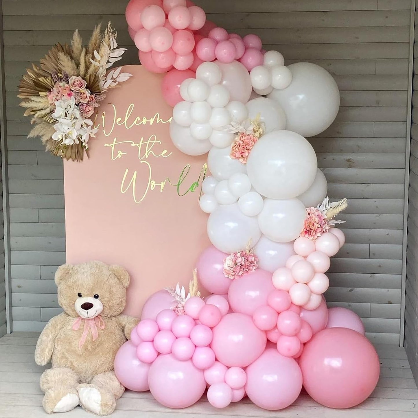 Set 16 Baloane din Latex Metalizate, Model Party, 30 cm, Alb, Roz, Roz Chrome, Transparent Confetti 2.8 g