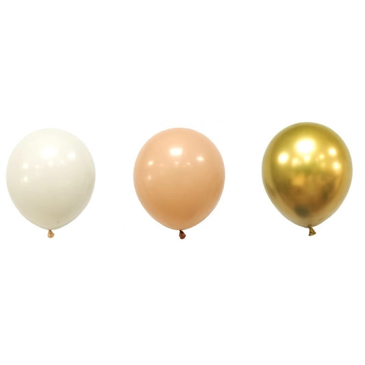 Set 16 Baloane din Latex Metalizate, Model Party, 30 cm, Auriu, Bej Inchis si Deschis, 2.8 g