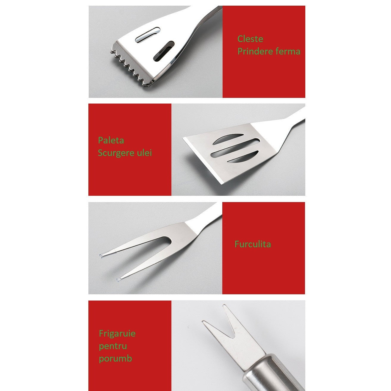 Set 16 Ustensile pentru Gratar, din Otel Inoxidabil, Geanta Oxford, Argintiu