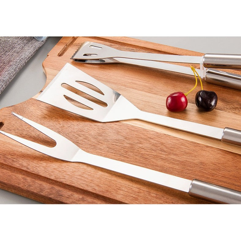 Set 16 Ustensile pentru Gratar, din Otel Inoxidabil, Geanta Oxford, Argintiu