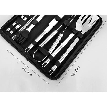 Set 16 Ustensile pentru Gratar, din Otel Inoxidabil, Geanta Oxford, Argintiu