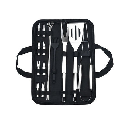 Set 16 Ustensile pentru Gratar, din Otel Inoxidabil, Geanta Oxford, Argintiu