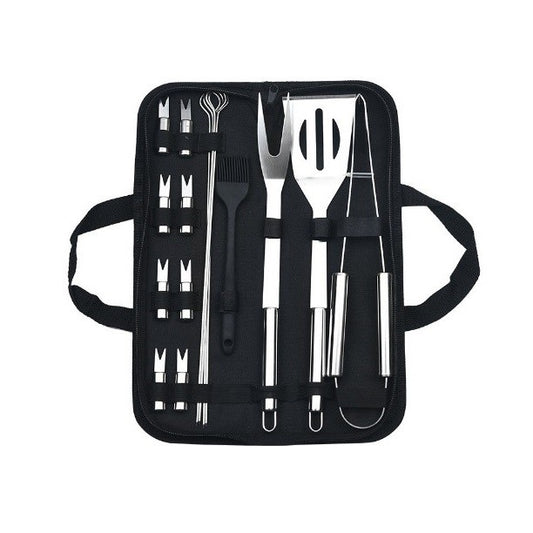 Set 16 Ustensile pentru Gratar, din Otel Inoxidabil, Geanta Oxford, Argintiu