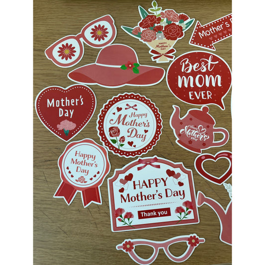 Set 18 Accesorii pentru Petrecere, Props pentru Photo Corner, Tematica Ziua Mamei, Multicolor