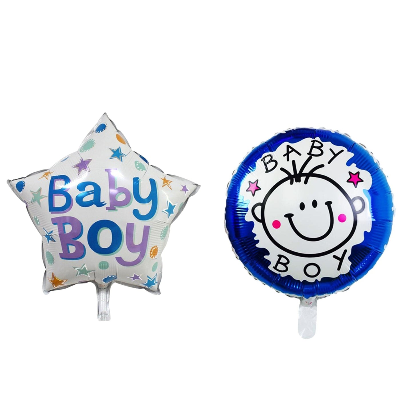 Set 2 Baloane din Folie Metalizata, Figurine Stea si Cerc, Tema Botez Baietel, 45 cm, Ambalaj Individual, Pai Inclus, Umflare cu Aer sau Heliu, Albastru