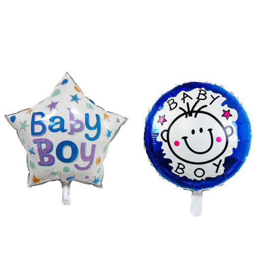 Set 2 Baloane din Folie Metalizata, Figurine Stea si Cerc, Tema Botez Baietel, 45 cm, Ambalaj Individual, Pai Inclus, Umflare cu Aer sau Heliu, Albastru