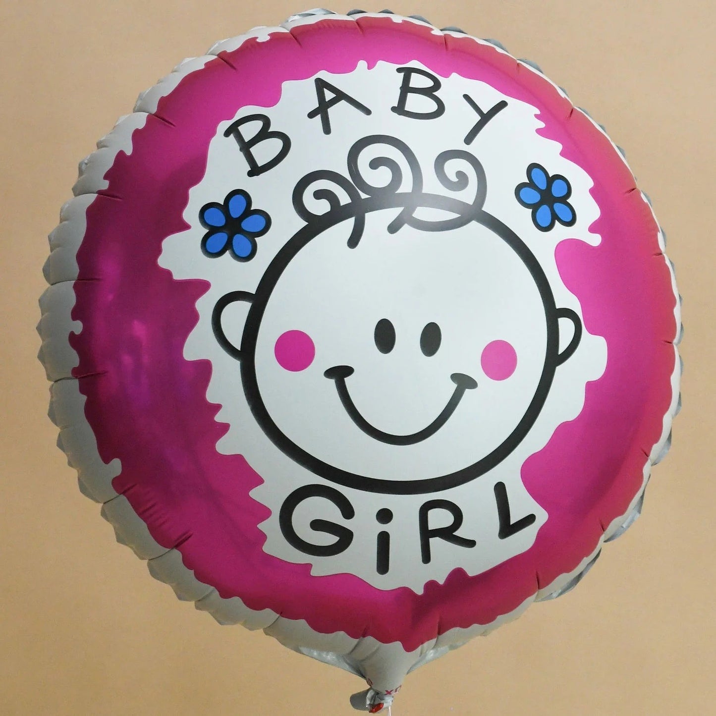 Set 2 Baloane din Folie Metalizata, Figurine Inima si Cerc, Tema Botez Fetita, 45 cm, Ambalaj Individual, Pai Inclus, Umflare cu Aer sau Heliu, Roz