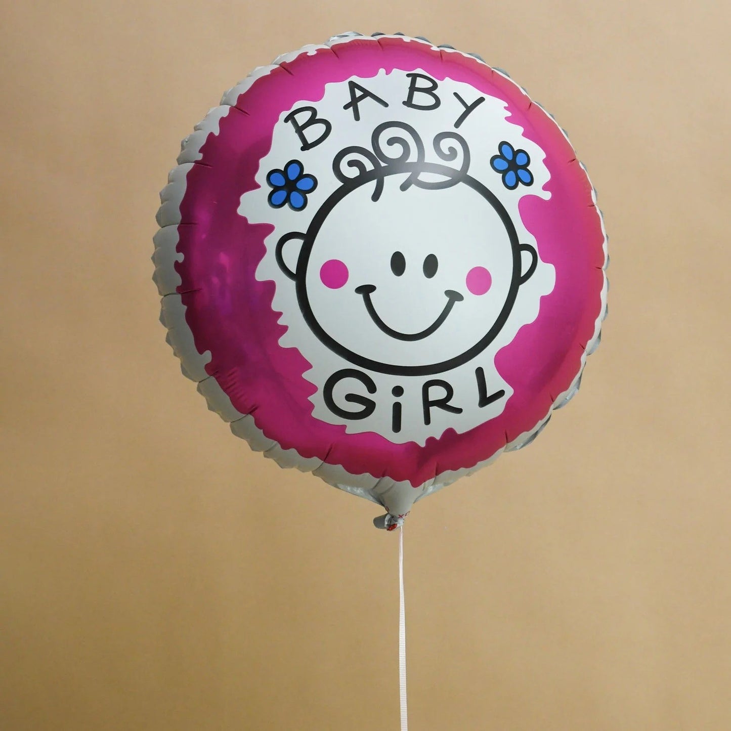 Set 2 Baloane din Folie Metalizata, Figurine Inima si Cerc, Tema Botez Fetita, 45 cm, Ambalaj Individual, Pai Inclus, Umflare cu Aer sau Heliu, Roz