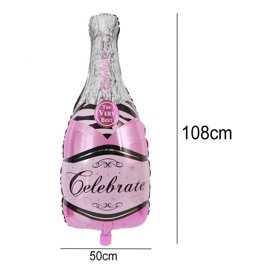 Set 2 Baloane din Folie Metalizata, tematica Aniversare HAPPY BIRTHDAY, Figurine Model Sticla de Sampanie 50 x 108 cm si Pahar 48 x 93 cm, Roz