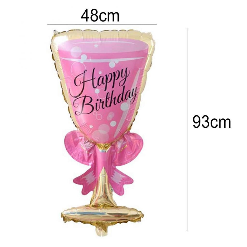 Set 2 Baloane din Folie Metalizata, tematica Aniversare HAPPY BIRTHDAY, Figurine Model Sticla de Sampanie 50 x 108 cm si Pahar 48 x 93 cm, Roz