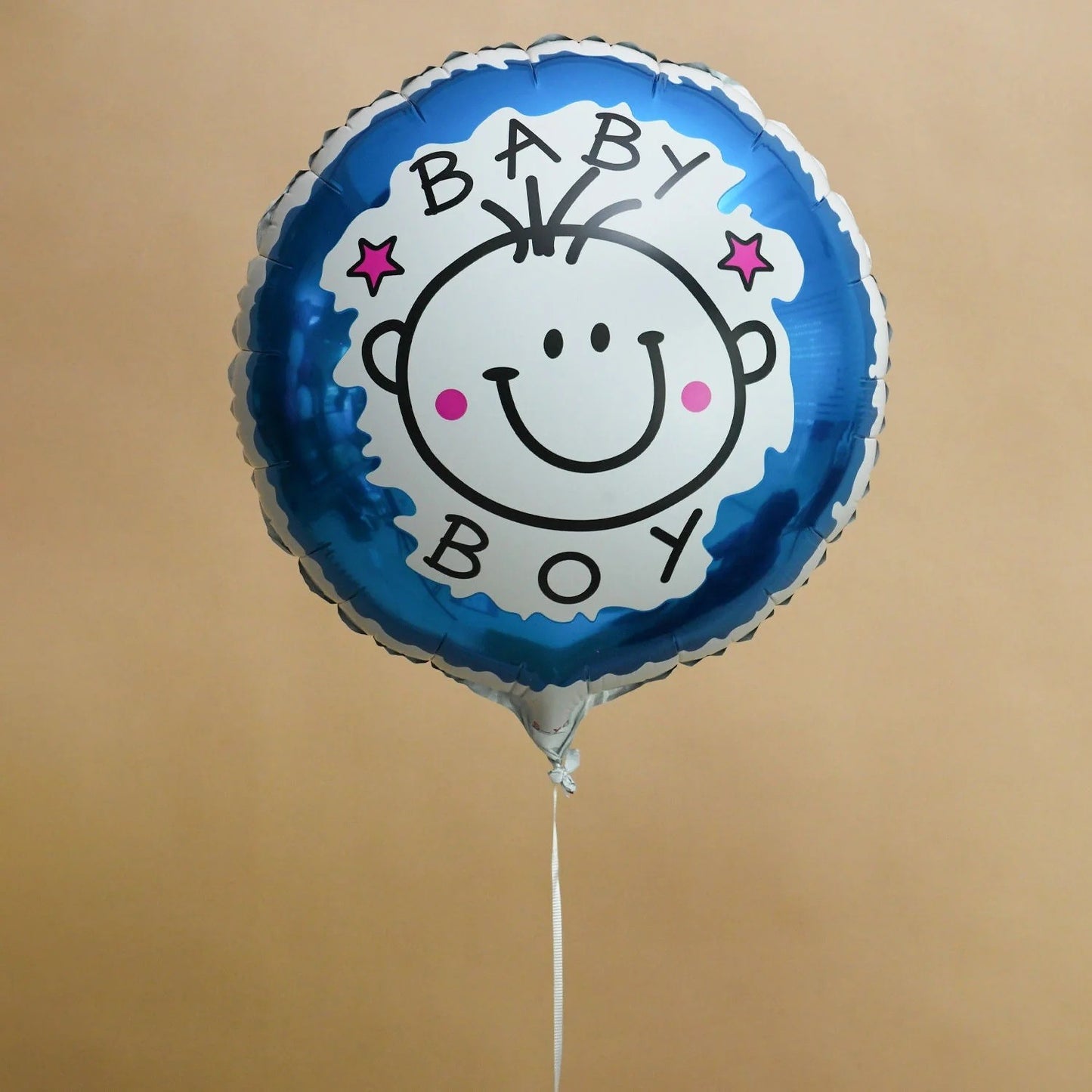 Set 2 Baloane din Folie Metalizata, Figurine Stea si Cerc, Tema Botez Baietel, 45 cm, Ambalaj Individual, Pai Inclus, Umflare cu Aer sau Heliu, Albastru