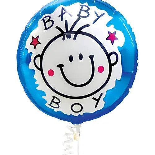 Set 2 Baloane din Folie Metalizata, Figurine Stea si Cerc, Tema Botez Baietel, 45 cm, Ambalaj Individual, Pai Inclus, Umflare cu Aer sau Heliu, Albastru