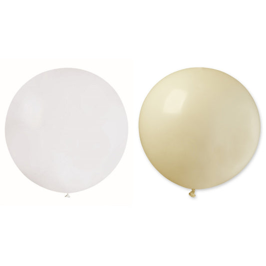 Set 2 Baloane din Latex, Model Party Jumbo, 90 cm, Alb si Bej, 35 g