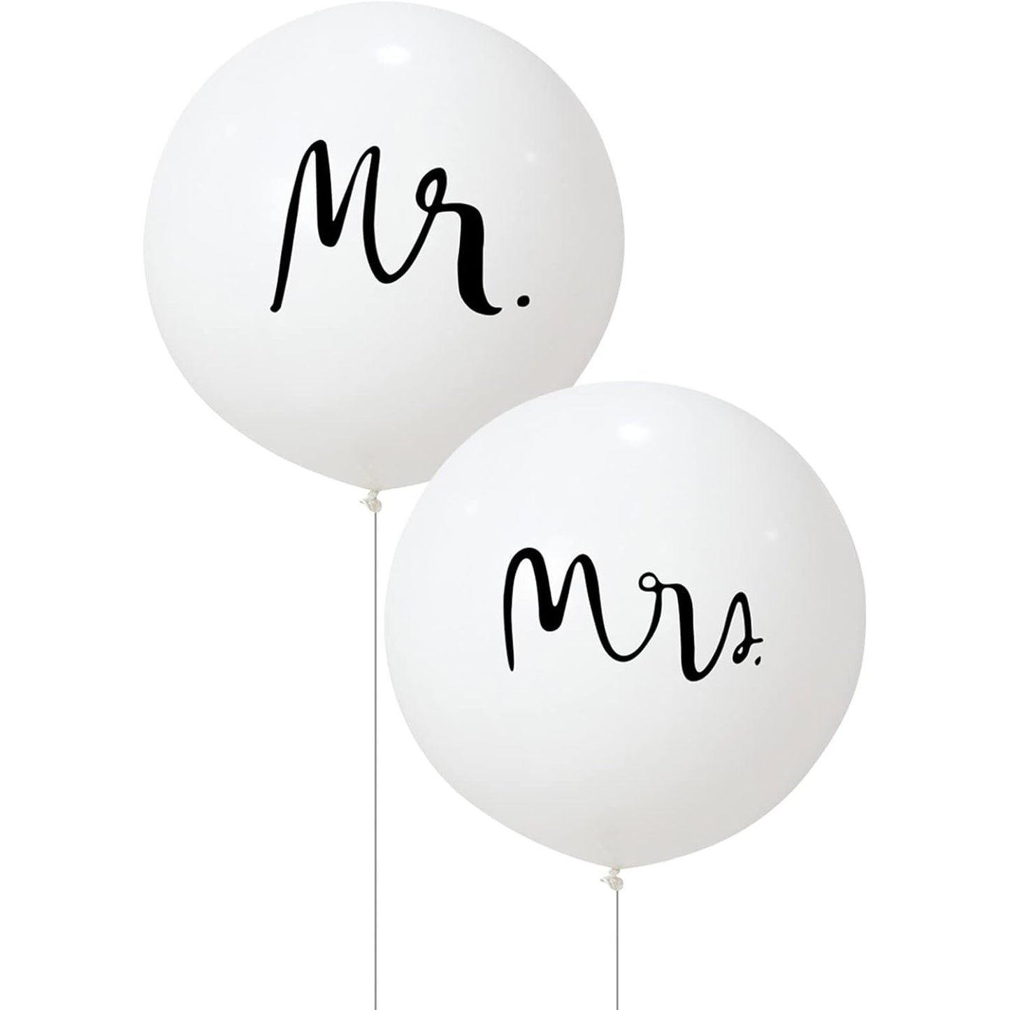 Set 2 Baloane din Latex, Tip Jumbo, Model Mr si Mrs, Tema Nunta, 45 cm, Alb