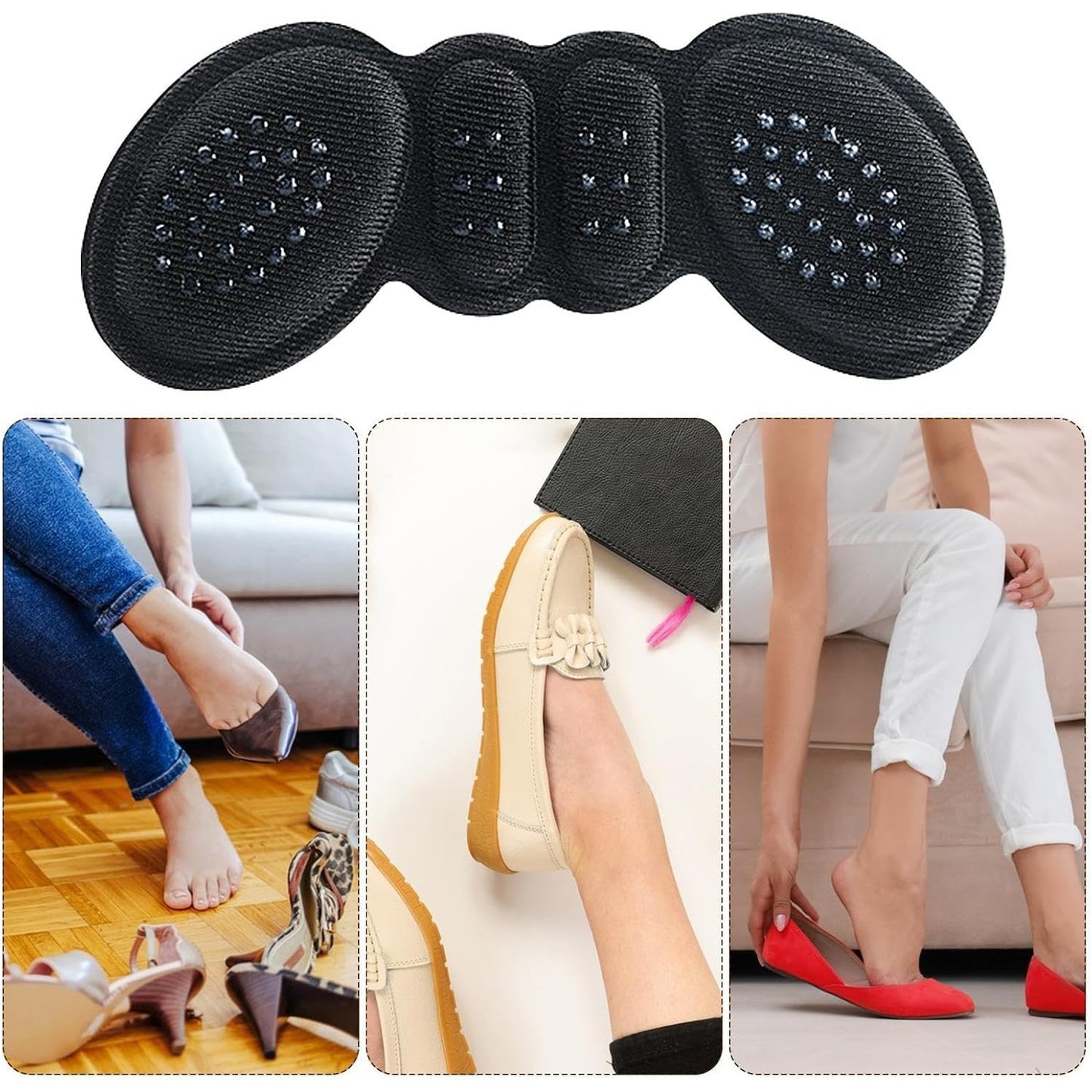 Set 2 Branturi cu Pernute pentru Calcai, Suport Interior pentru Incaltaminte, Marime Universala, Aderent pe Piele, Negru
