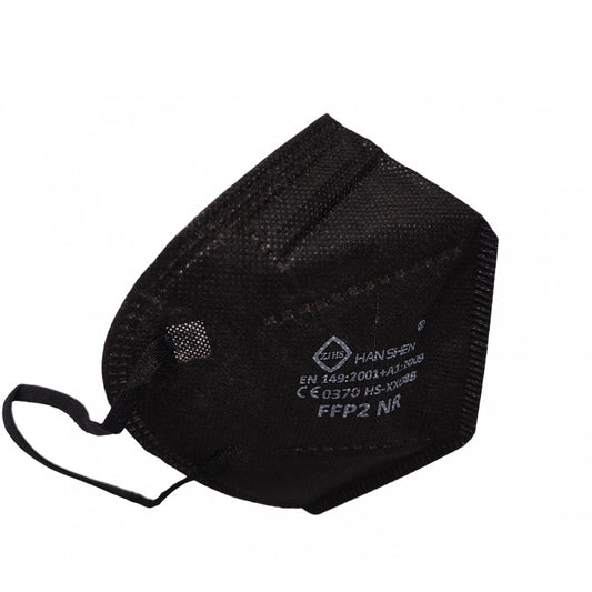 Set 2 bucati Masca de protectie faciala, de unica folosinta pentru adulti, FFP2, KN95 CE 0370, 5 straturi, nesterila, ambalaj individual, Negru