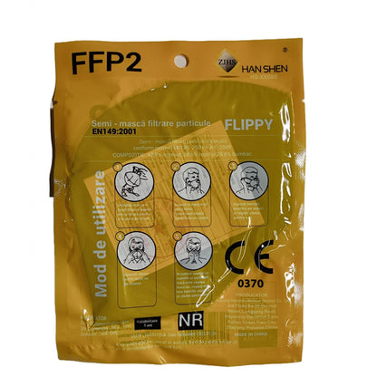 Set 2 bucati Masca de protectie faciala, de unica folosinta pentru adulti, FFP2, KN95 CE 0370, 5 straturi, nesterila, ambalaj individual, Negru