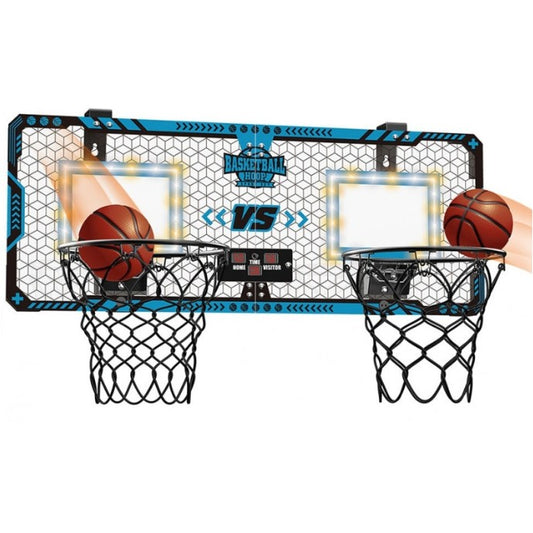 Set 2 Cosuri de Baschet pentru Copii, cu Tablou de Bord Electronic, Pentru 2 Jucatori, Minge, Pompa, 2 Moduri, Interior/Exterior, Inel Metalic si Rabatabil cu Arc, Luminos, 60x31x6 cm, Multicolor