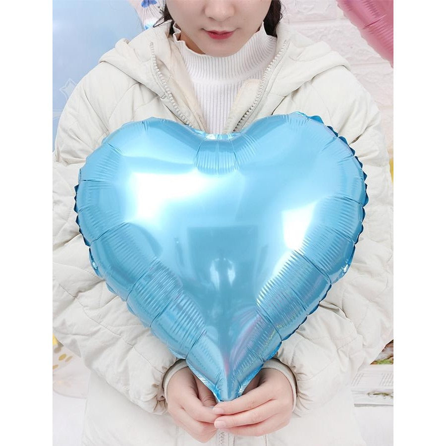 Set 3 Baloane din Folie Metalizata, Figurina Inima, Tema Ziua Indragostitilor, 45 cm, Ambalaj Individual, Pai Inclus, Umflare cu Aer sau Heliu, Albastru/Argintiu