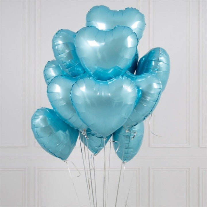 Set 3 Baloane din Folie Metalizata, Figurina Inima, Tema Ziua Indragostitilor, 45 cm, Ambalaj Individual, Pai Inclus, Umflare cu Aer sau Heliu, Albastru/Argintiu