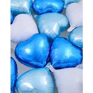 Set 3 Baloane din Folie Metalizata, Figurina Inima, Tema Ziua Indragostitilor, 45 cm, Ambalaj Individual, Pai Inclus, Umflare cu Aer sau Heliu, Albastru/Argintiu