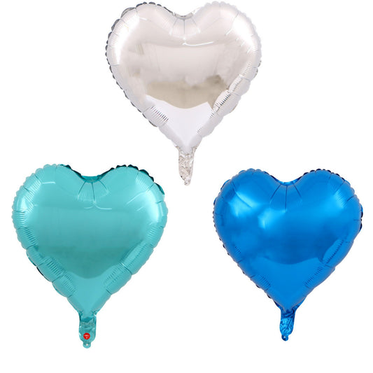 Set 3 Baloane din Folie Metalizata, Figurina Inima, Tema Ziua Indragostitilor, 45 cm, Ambalaj Individual, Pai Inclus, Umflare cu Aer sau Heliu, Albastru/Argintiu