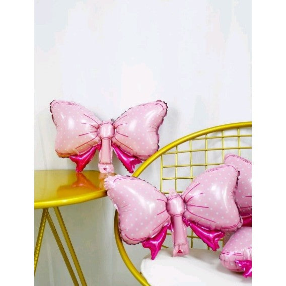 Set 3 Baloane din Folie Metalizata, Figurine Carucior, Inima, Fundita, Tema Botez, 45 cm, Ambalaj Individual, Pai Inclus, Umflare cu Aer sau Heliu, Roz