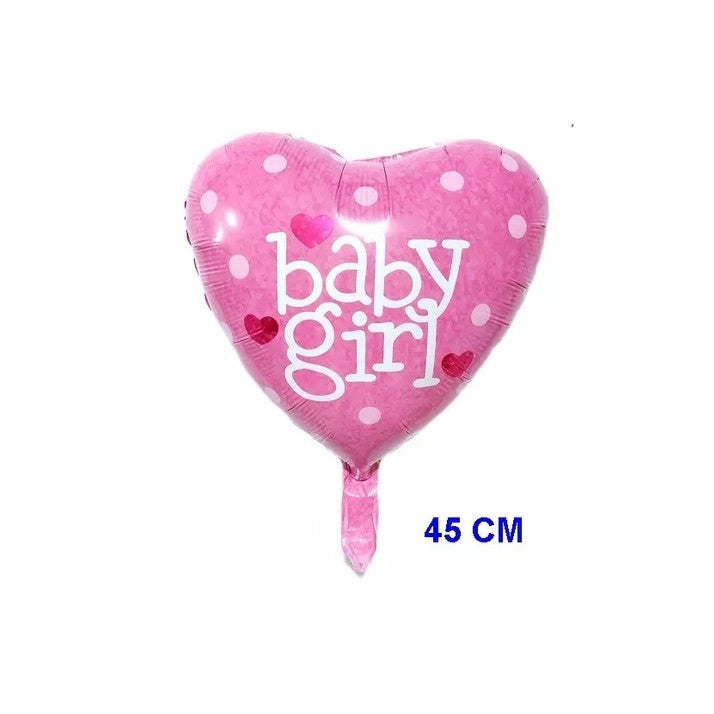 Set 3 Baloane din Folie Metalizata, Figurine Carucior, Inima, Fundita, Tema Botez, 45 cm, Ambalaj Individual, Pai Inclus, Umflare cu Aer sau Heliu, Roz