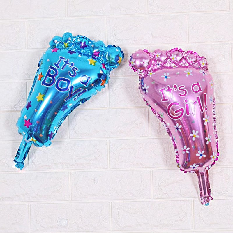 Set 3 Baloane din Folie Metalizata, Figurine Picior 46x79 cm, Inima 45cm, Stea 45cm, Model It's a Boy, Tema Gender Reveal, Ambalaj Individual, Pai Inclus, Umflare cu Aer sau Heliu, Albastru