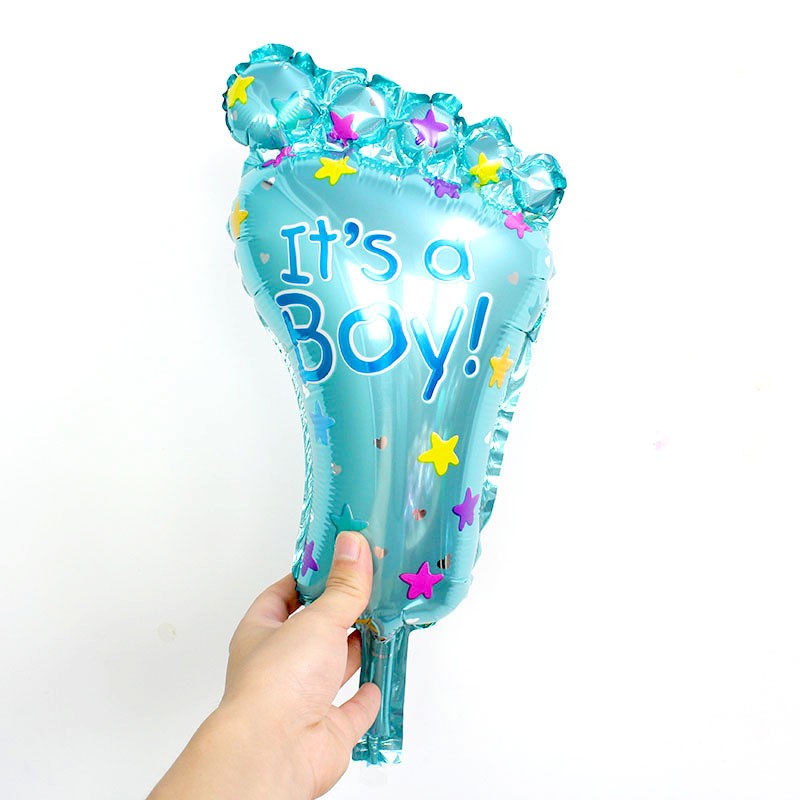 Set 3 Baloane din Folie Metalizata, Figurine Picior 46x79 cm, Inima 45cm, Stea 45cm, Model It's a Boy, Tema Gender Reveal, Ambalaj Individual, Pai Inclus, Umflare cu Aer sau Heliu, Albastru
