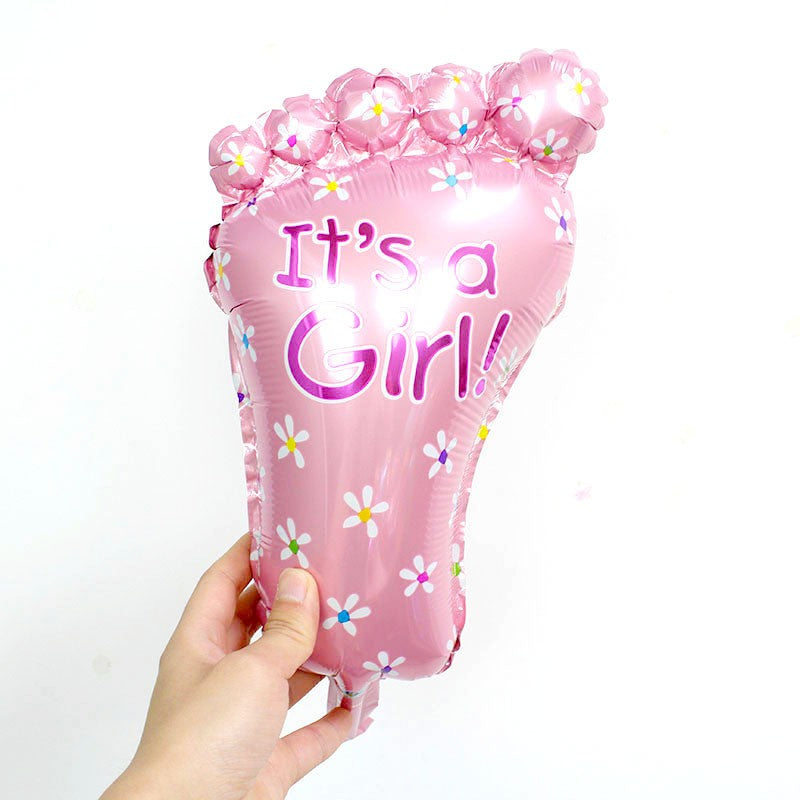 Set 3 Baloane din Folie Metalizata, Figurine Picior 46x79 cm, Inima 45 cm, Stea 45cm, Model It's a Girl, Tema Gender Reveal, Ambalaj Individual, Pai Inclus, Umflare cu Aer sau Heliu, Roz