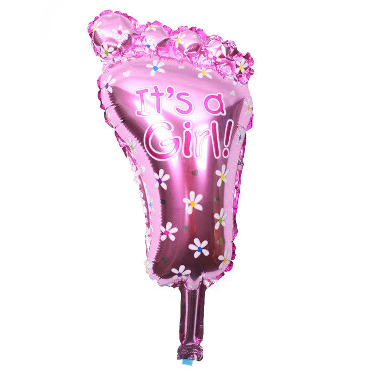 Set 3 Baloane din Folie Metalizata, Figurine Picior 46x79 cm, Inima 45 cm, Stea 45cm, Model It's a Girl, Tema Gender Reveal, Ambalaj Individual, Pai Inclus, Umflare cu Aer sau Heliu, Roz
