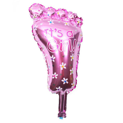 Set 3 Baloane din Folie Metalizata, Figurine Picior 46x79 cm, Inima 45 cm, Stea 45cm, Model It's a Girl, Tema Gender Reveal, Ambalaj Individual, Pai Inclus, Umflare cu Aer sau Heliu, Roz