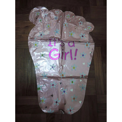 Set 3 Baloane din Folie Metalizata, Figurine Picior 46x79 cm, Inima 45 cm, Stea 45cm, Model It's a Girl, Tema Gender Reveal, Ambalaj Individual, Pai Inclus, Umflare cu Aer sau Heliu, Roz