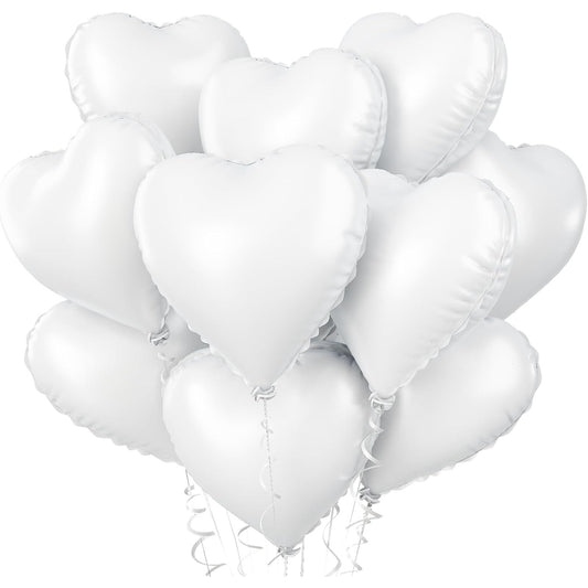 Set 3 Baloane din Folie Metalizata, Model Inimi, Tema Ziua Indragostitilor, 45 cm, 2 Rosii, 1 Alb, Ambalaj Individual, Pai Inclus, Umflare cu Aer sau Heliu, Alb/Rosu