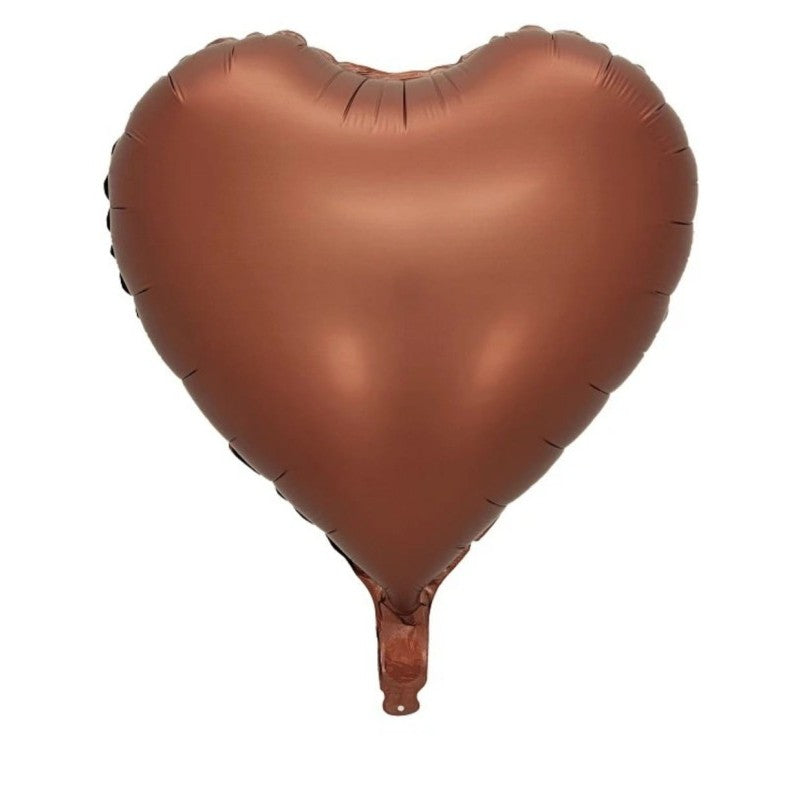 Set 3 Baloane din Folie Metalizata, Figurine Inimi, Tema Ziua Indragostitilor, 45 cm, Ambalaj Individual, Pai Inclus, Umflare cu Aer sau Heliu, Crem/Maro