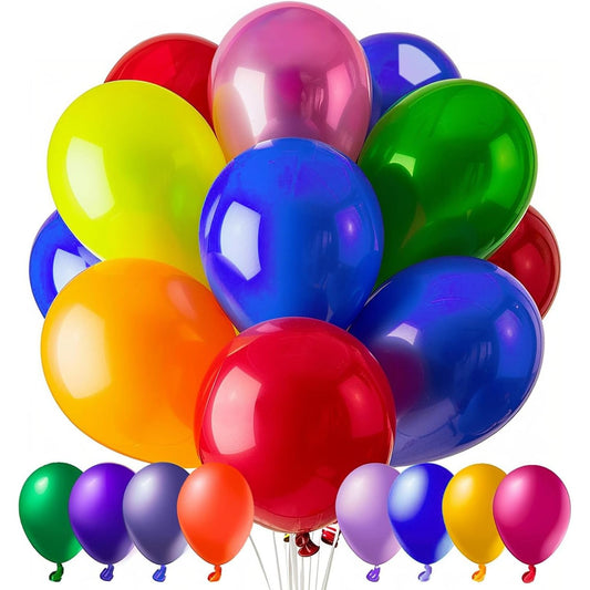 Set 25 Baloane din Latex, Model Party, 4x Albastru, 4x Verde, 4x Rosu, 4x Galben, 4x Mov, 5x Portocaliu, 23 cm, 1.4 g