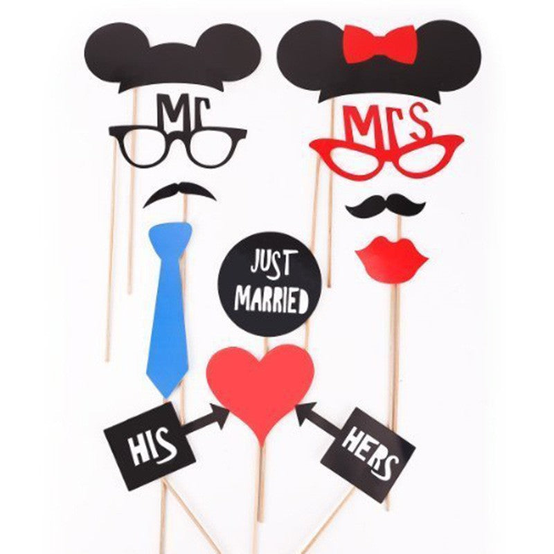 Set 31 de Accesorii pentru Petrecere, Props pentru Coltul de Poze, Ochelari, Palarii, Mustata, Cravata, Tematica Nunta, Multicolor
