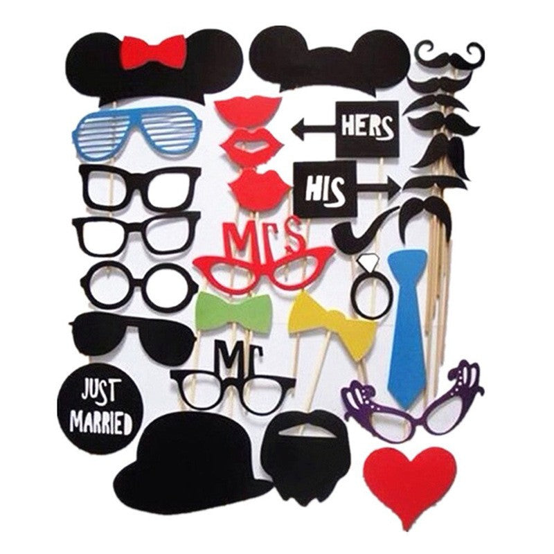 Set 31 de Accesorii pentru Petrecere, Props pentru Coltul de Poze, Ochelari, Palarii, Mustata, Cravata, Tematica Nunta, Multicolor