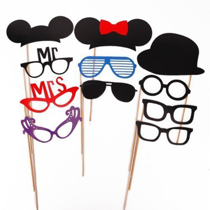 Set 31 de Accesorii pentru Petrecere, Props pentru Coltul de Poze, Ochelari, Palarii, Mustata, Cravata, Tematica Nunta, Multicolor