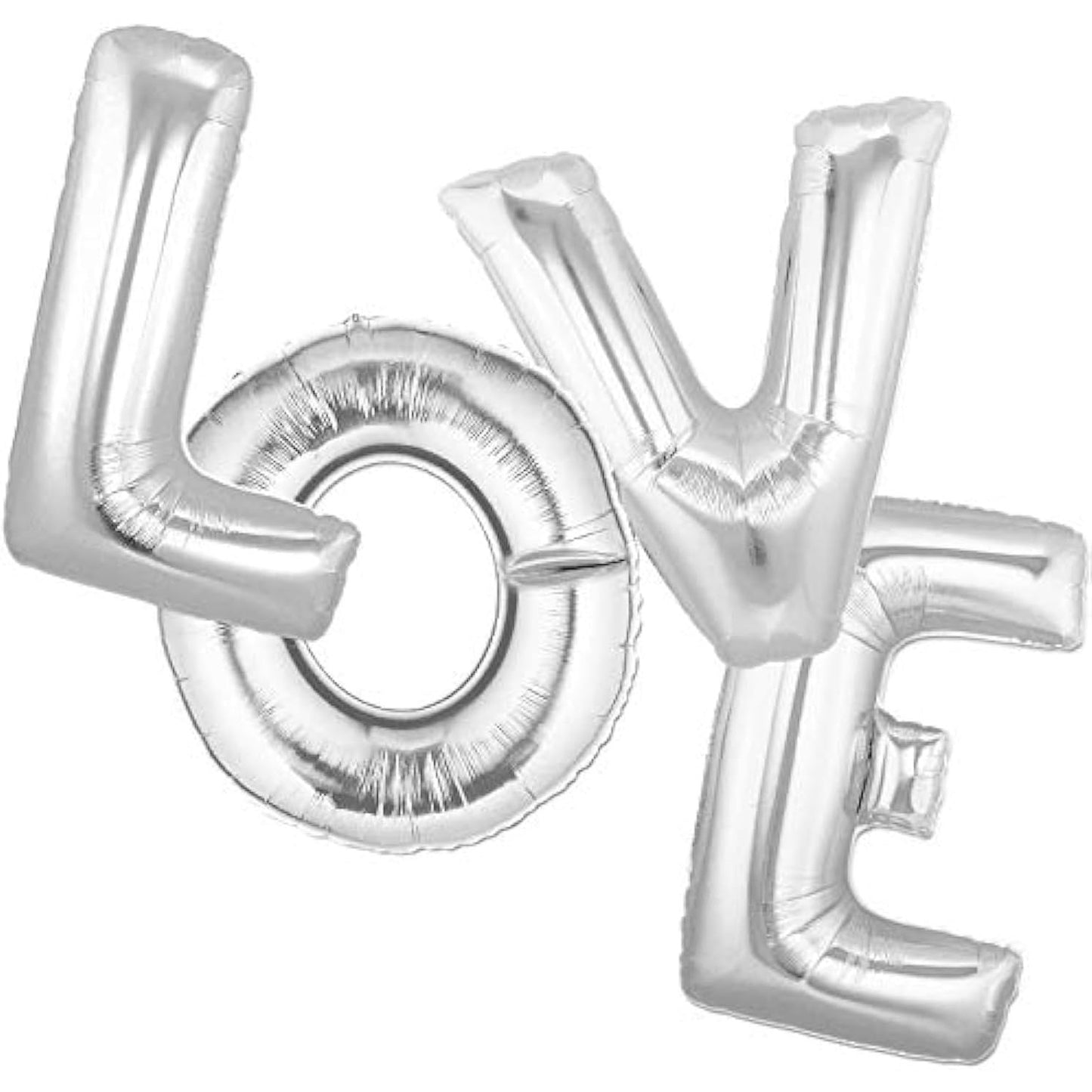 Set 4 Baloane din Folie Metalizata, Figurine Litere, Model Scris Love, Tema Iubire, 80 cm, Ambalaj Individual, Pai Inclus, Umflare cu Aer sau Heliu, Argintiu