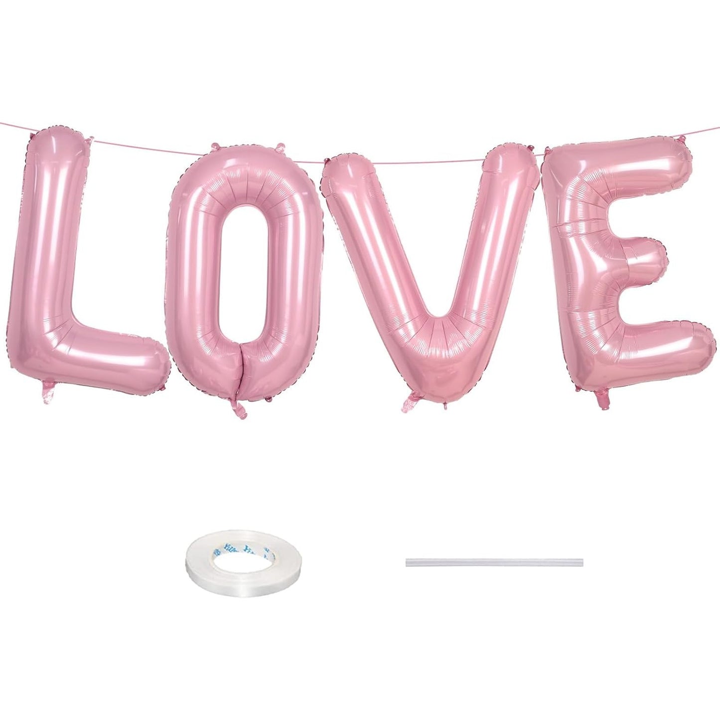Set 4 Baloane din Folie Metalizata, Figurine Litere, Model Scris Love, Tema Iubire, 80 cm, Ambalaj Individual, Pai Inclus, Umflare cu Aer sau Heliu, Roz