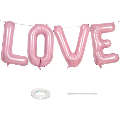 Set 4 Baloane din Folie Metalizata, Figurine Litere, Model Scris Love, Tema Iubire, 80 cm, Ambalaj Individual, Pai Inclus, Umflare cu Aer sau Heliu, Roz