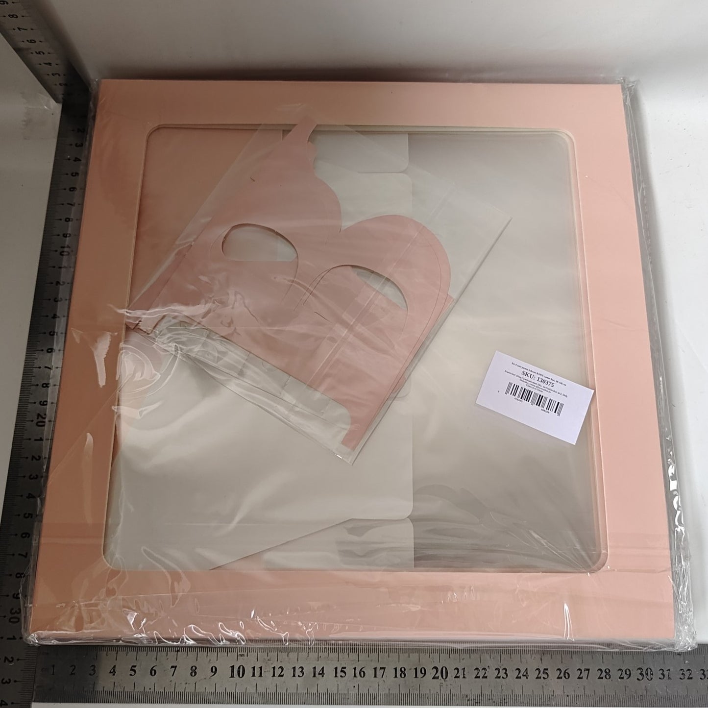 Set 4 Cutii pentru Baloane, Model Scris Baby, Tematica Iubire, Cuburi Decorative din Plastic, Accesorii pentru Petrecere, 30 x30 cm, Transparente Contur Roz