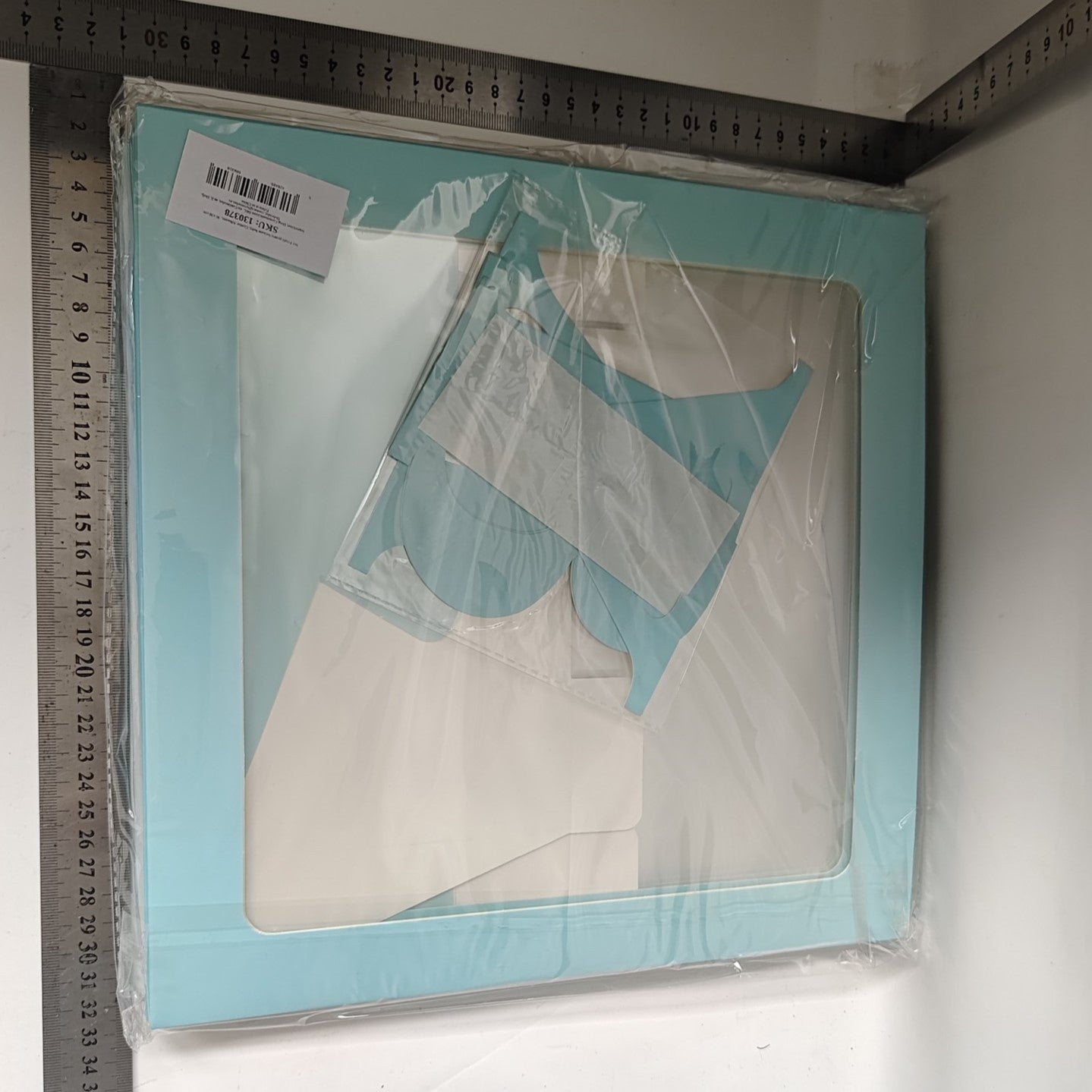 Set 4 Cutii pentru Baloane, Model Scris Baby, Tematica Iubire, Cuburi Decorative din Plastic, Accesorii pentru Petrecere, 30 x30 cm, Transparente Contur Albastru
